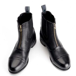 马术马靴头层牛皮短筒靴子骑马装备男款女款专业骑马训练比赛短靴