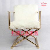 金色休闲椅书椅长绒毛椅书椅酒店工程样品椅时尚 简约休闲椅