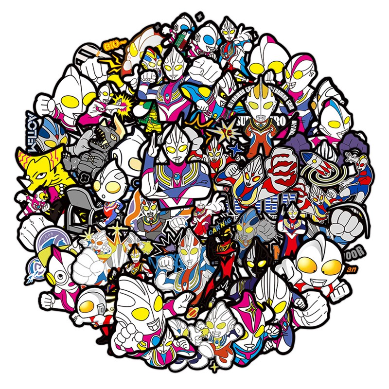 50张卡通英雄奥特曼动漫男生涂鸦贴纸装饰笔记本头盔相框画手账保