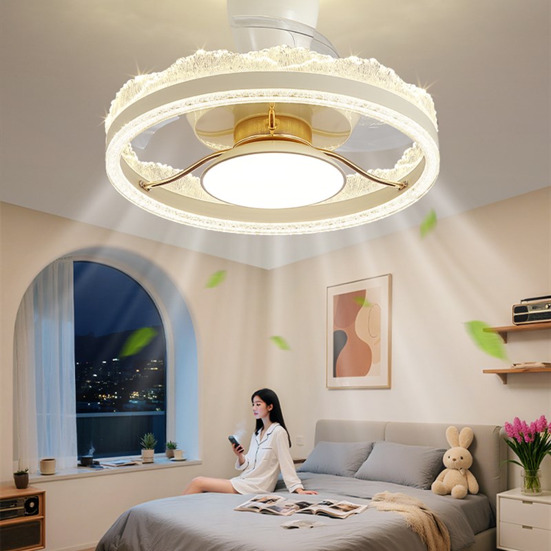 2025新风扇灯卧室灯奶油风格现代休闲卧室风扇集成灯餐厅吊扇灯