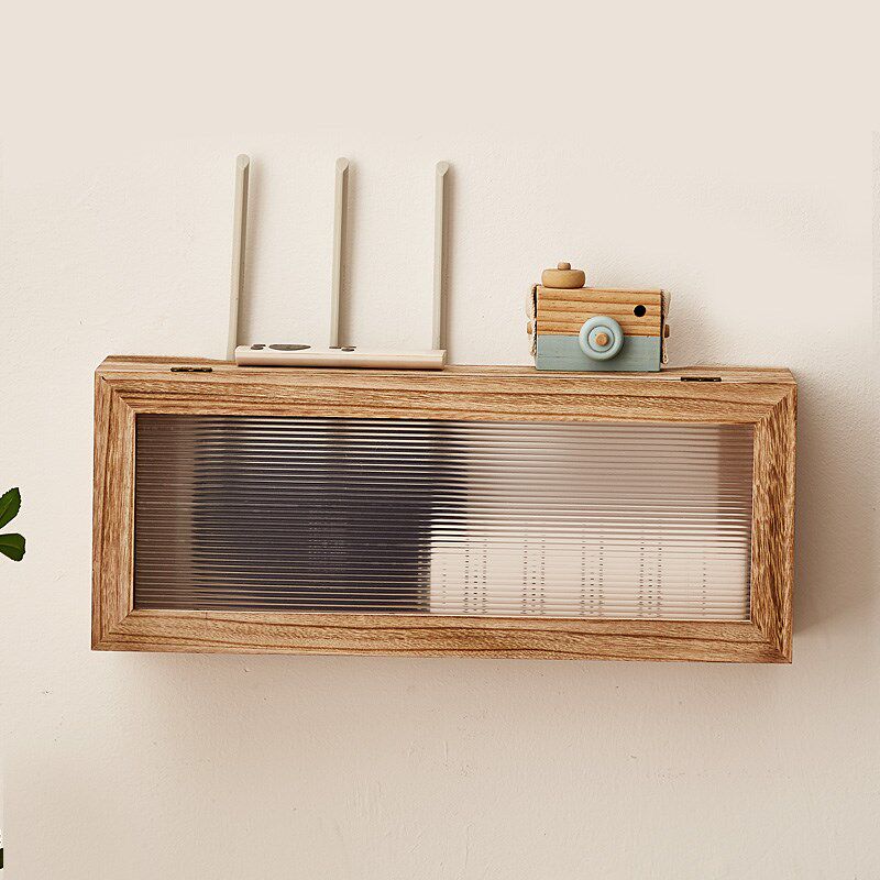 路由器收纳盒放置架wifi光猫插排插座遮挡箱实木壁挂防尘整理盒架