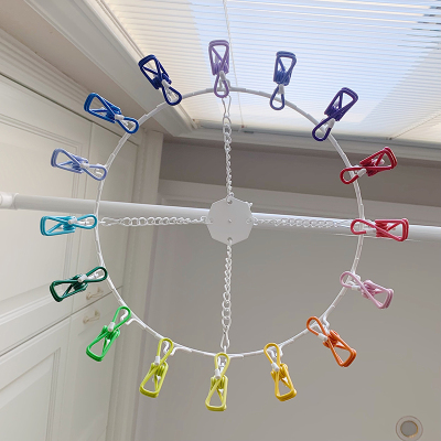 可爱家用成人多夹子晒袜子内衣晾衣架多功能防风儿童圆形铁艺衣架