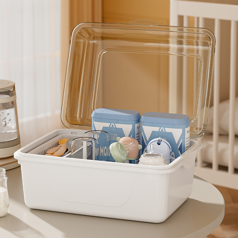 放宝宝奶瓶收纳箱沥水架子带盖防尘婴儿辅食工具餐具碗筷收纳盒柜