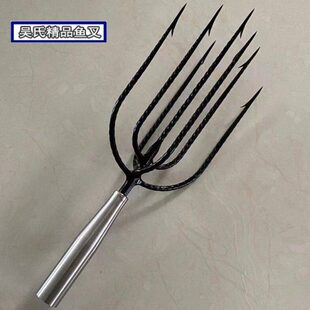 弹簧钢鱼叉纯手工加粗不锈钢渔叉倒刺老式桩芯钢叉七齿十字叉