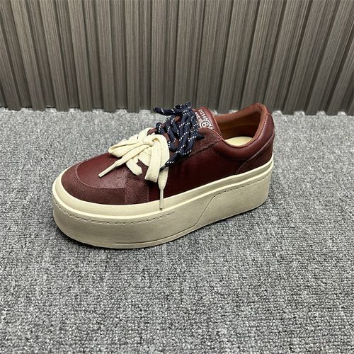 撤柜处理真皮圆头厚底板鞋女2025年新款时尚双鞋带休闲增高德训鞋