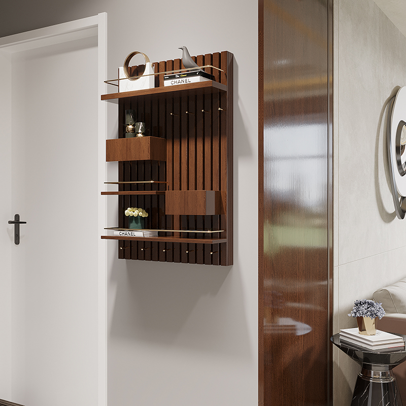 立体新中式电表箱装饰画遮挡箱实木置物架创意轻奢简约墙饰弱电箱