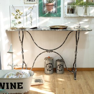 美式 乡村铁艺复古入户玄关桌客厅阳台铁皮桌花园园艺桌工作台 法式