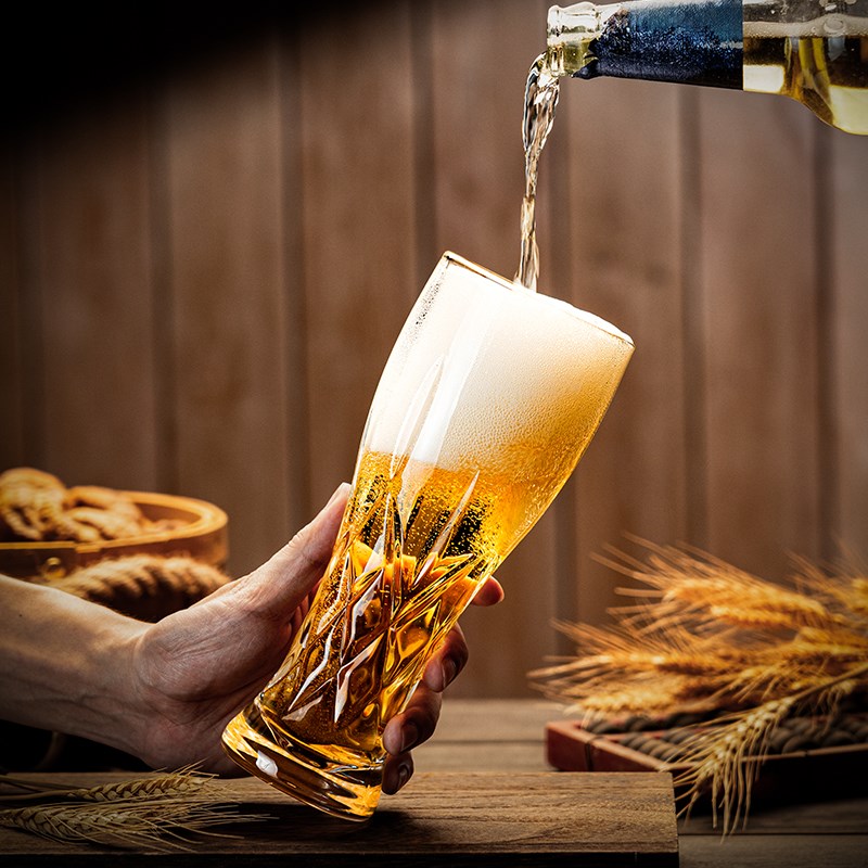 创意刻花玻璃啤酒杯家用高颜值雕花精酿杯扎啤杯大容量高档喝水杯