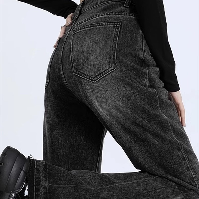 美式黑灰色微喇牛仔裤大码梨型身材遮胯显瘦喇叭裤不显三角区裤子