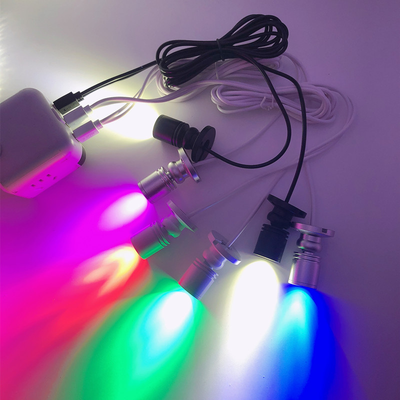 led迷你小射灯USB双头车载电脑明装灯1W手办模型机箱插座5V彩色灯