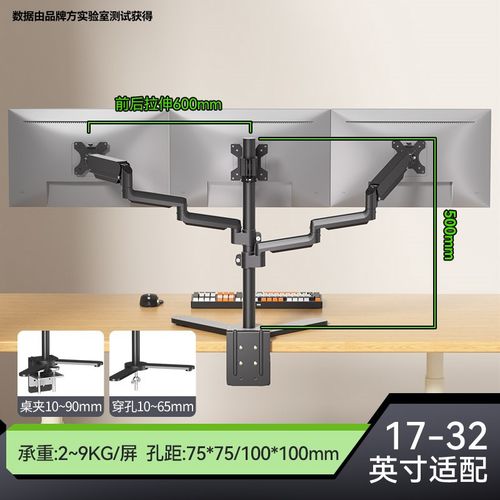 2/3/4屏多屏笔记本双屏三屏显示器支架桌面免打孔一托二无缝拼接