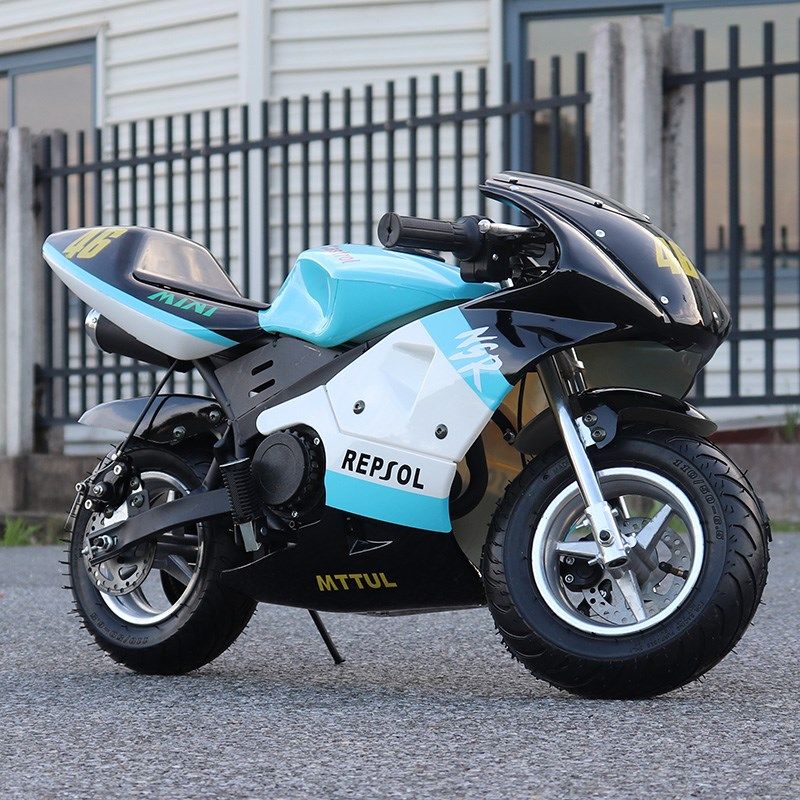 迷你小型摩托车儿童二冲汽油迷你彩灯小跑车电动儿童车成人趴赛