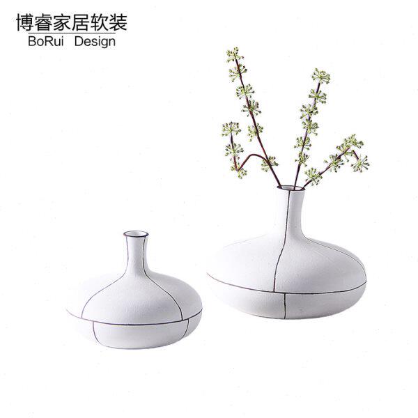 现代简约黑白磨砂小口花瓶摆件样板房客厅餐桌插干花器装饰品摆设