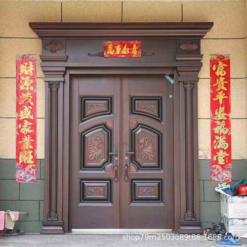 供应别墅大门铁艺入户双开大门农村自建房锌合金卡门庭院入户大门
