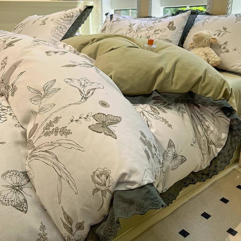 秋冬A类纯棉加厚磨毛床上四件套全棉轻奢高级感床品法式被套床单4