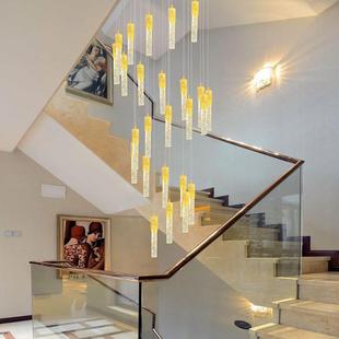 复式 楼水晶大吊灯轻奢吊灯别墅客厅中空灯具简约现代楼梯间长吊灯