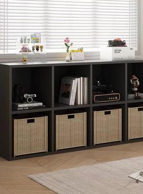 9C客厅开放书架儿童落地置物架方格柜木书柜矮柜黑色自由组合格子