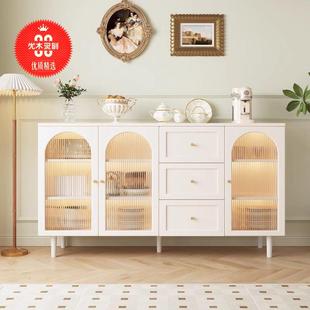 法式 藤编储物柜家用餐厅茶水柜藤编柜门橱柜 餐边柜现代中式