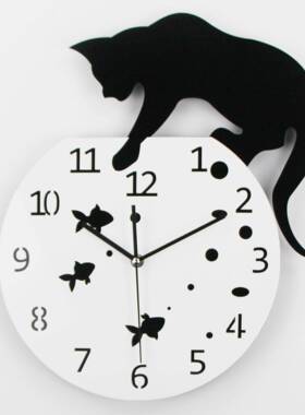 猫时钟亚克力挂表北欧西班牙创意客厅简约挂钟家用钟表静音钟壁钟