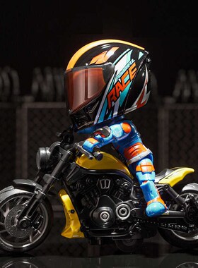 工业风摩托车头盔车手公仔摆件合金机械机甲男孩工位房间桌面装饰