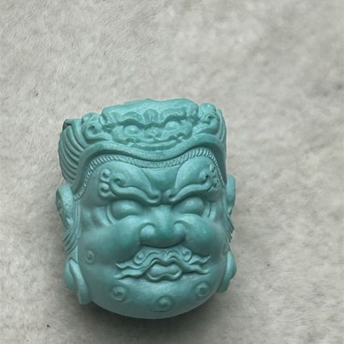 天然高瓷绿松石黄财神头雕刻件文玩手串配饰背云手链diy配珠串