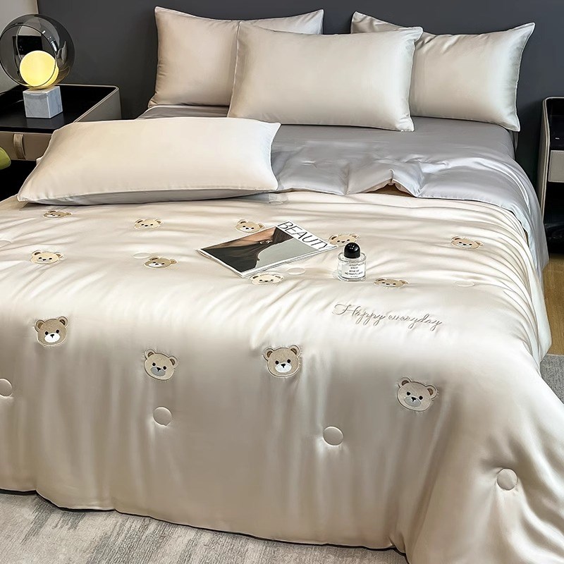 轻奢夏天冰丝夏凉被床上四件套夏季丝滑裸睡被子床品床单人三件套