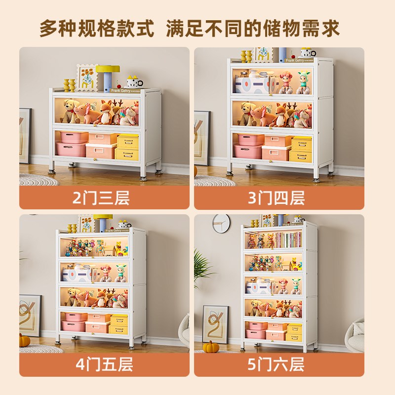 钢制书架带玻璃门书柜落地防尘铁皮柜手办展示柜家用储物柜收纳柜