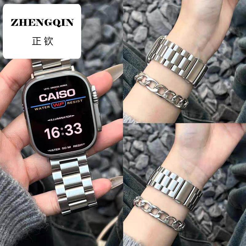 三珠高级不锈钢适用35MM华强北s10手表表带金属苹果iwatch987男女