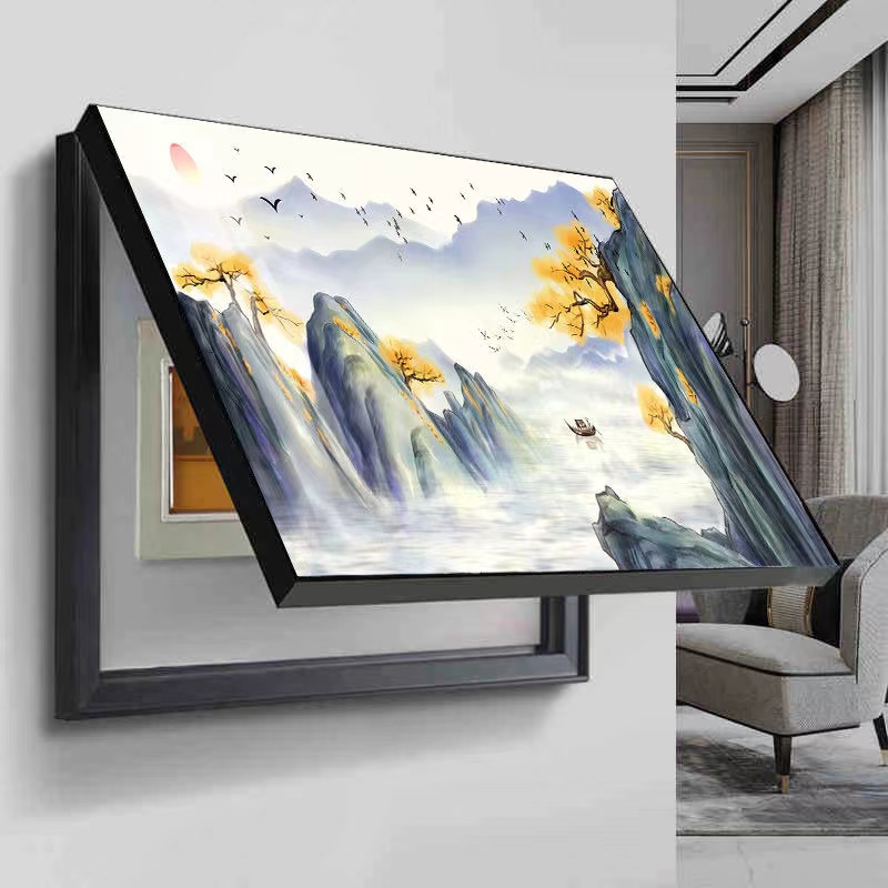 电表箱装饰画客餐厅墙电闸箱配电箱盖板挂画山水免打孔悬挂竖版画