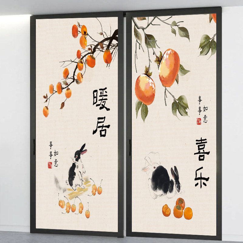 2023兔年f电梯入户门贴纸翻新自粘防水整张装饰贴画玻璃贴遮丑不