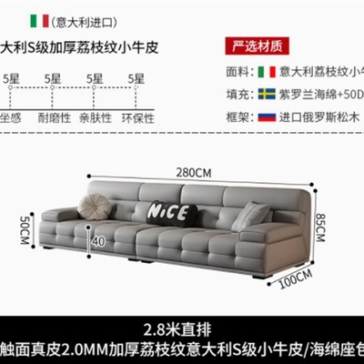 2025新款真皮沙发客厅轻奢意A式极简头层牛皮直排沙发劳伦斯沙发