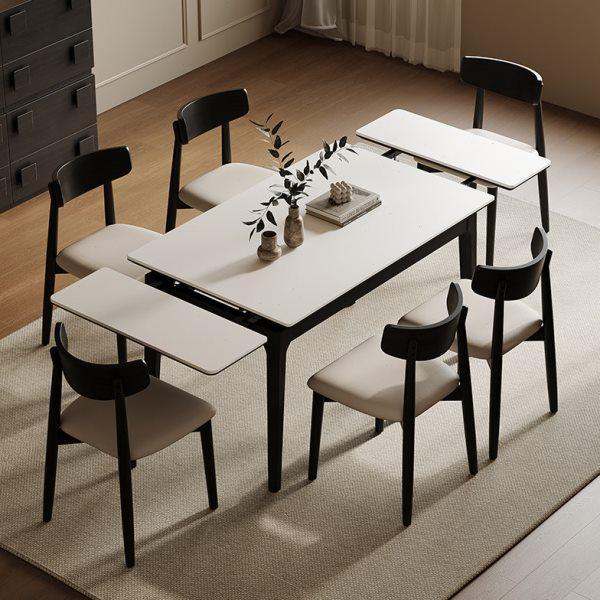 极简实木岩板可伸缩折叠餐桌椅组合长方形小户型现代简约实木饭桌,住宅家具,岩板餐桌,淘宝优惠券,粉丝福利购,淘宝优惠卷