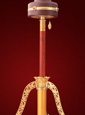 学院款长柄手摇转轮底座纯铜手摇转筒莲花三脚架三足底座三角支架