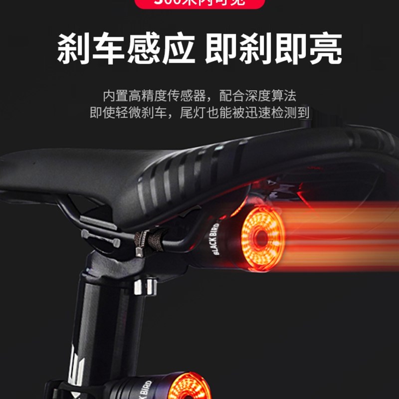 黑鸟自行车尾灯智能感应刹车灯骑行装备山地车公路车RL1夜骑尾灯