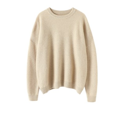 漫不经心的夺目!菠萝针纯山羊绒衫女圆领纯羊绒毛衣套头秋冬加厚