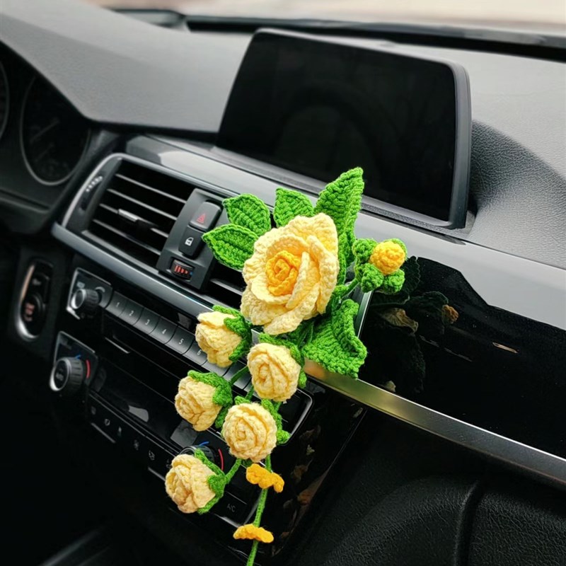手工编织花束diy一路生花出风口夹全套毛线材料包自制车载摆件