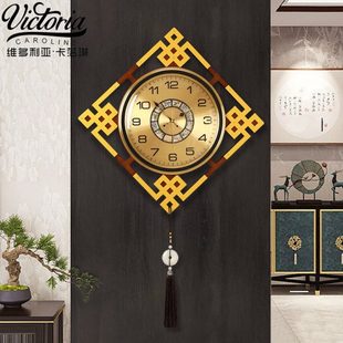新中式 中国结静音石英钟木质时钟挂墙表 钟表挂钟客厅家用2024新款