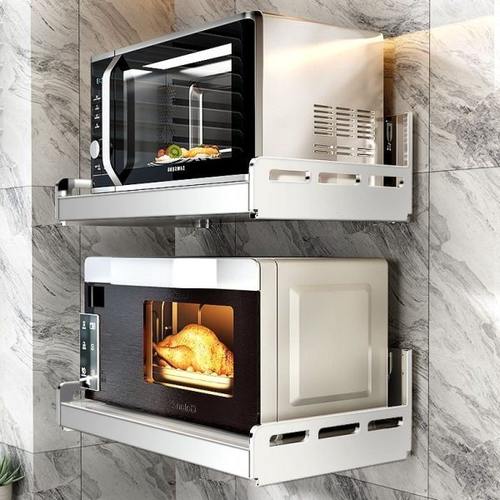 厨房不锈钢微波炉架烤箱电器多功能免打孔挂墙壁挂式墙上收纳支架