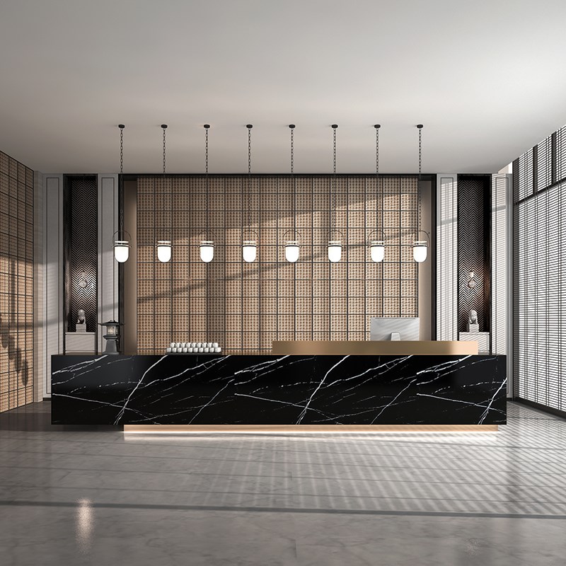 售楼部物业商铺收银台大理石x岩板公司前台接待台酒店吧台桌咨询