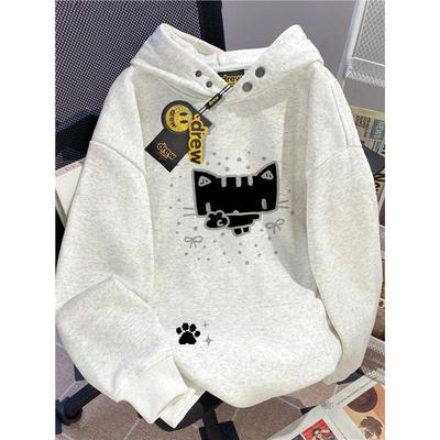 drew灰色卫衣男女秋冬加绒加厚新款纯棉重磅美式初中生长袖连帽衫