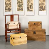 实木储物箱可坐木箱子摆件带锁复古多动能收纳箱橱窗装 饰场景布置