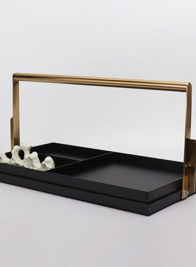 新中式金属样板房装饰品提篮托盘分格盒卧室收纳家居饰品软装摆件