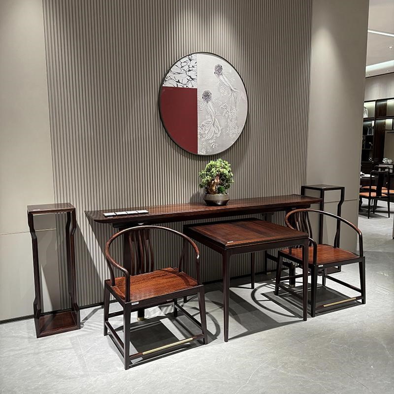 新中式乌金木玄关条案中堂六件套客厅八仙桌太师椅供桌Z别墅自建