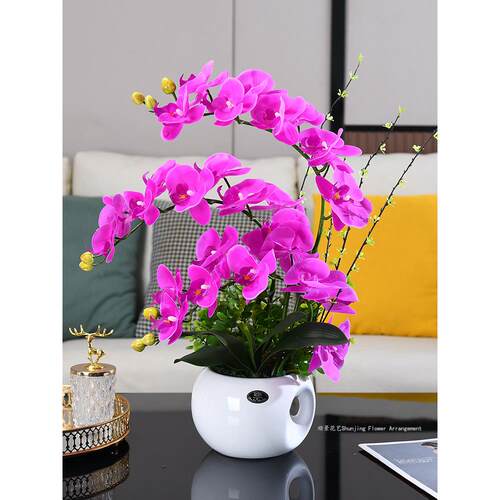 Pu手绘蝴蝶兰人造花高档花客厅电视柜装饰假花盆花套装装饰