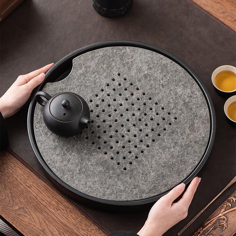 陶瓷乌金石茶盘功夫茶具茶台简约家用办公小茶台茶壶沥水茶杯托盘