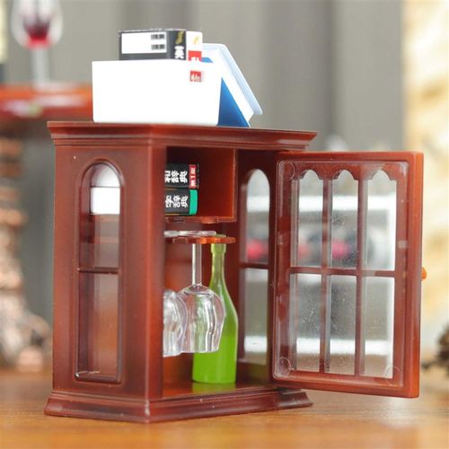 1:12娃娃屋迷你家具模型微缩摆件壁柜子置物架冰箱贴仿真小酒柜