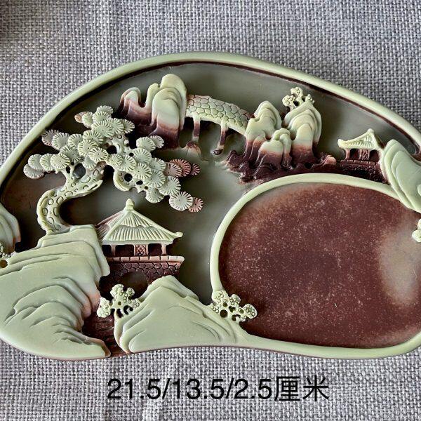 精品易水砚砚台石头摆件正宗梵净山紫袍玉带石易水砚石纯手工雕刻