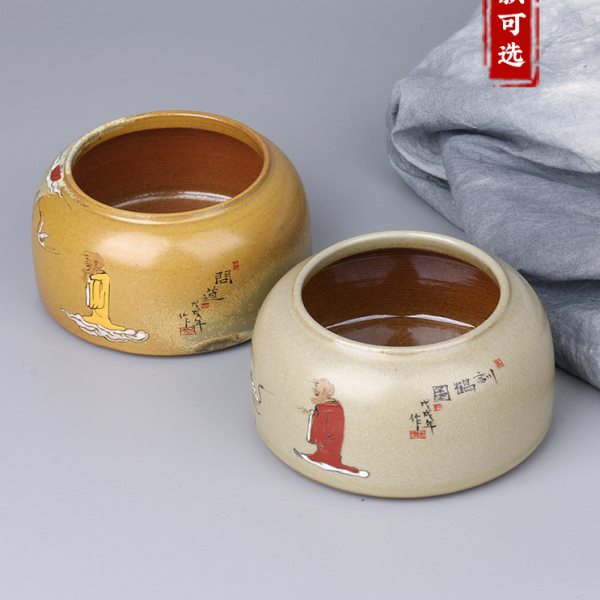 窑变冰裂釉水盂水勺水丞茶洗禅意文房四宝笔洗水罐墨汁碟知足训鹤