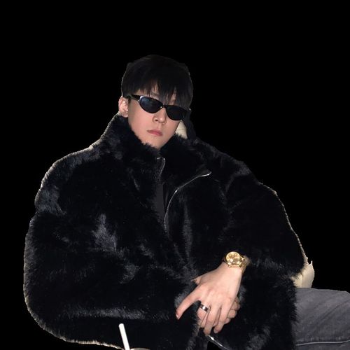01H studios/美式黑色貂毛外套男冬季加厚棉服痞帅毛绒仿皮草大衣