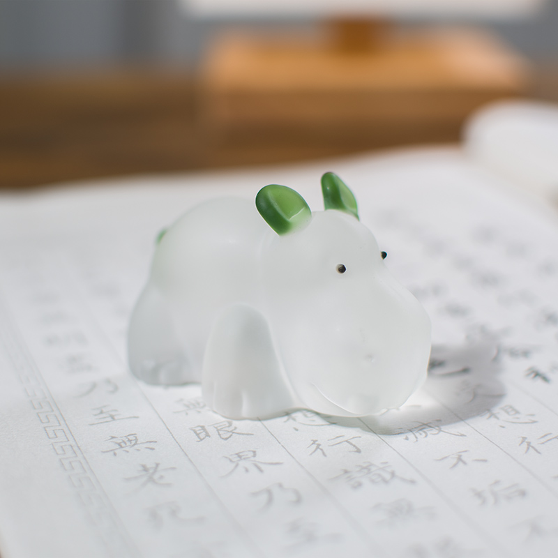 琉璃河马笔搁创意可爱动物镇纸尺文镇文房书画毛笔架托多功能